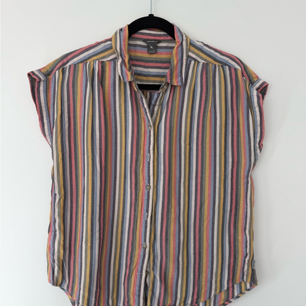 Eddie Bauer Short Sleeve Button Up Shirt Multicolor Stripe Sz S Casual Top